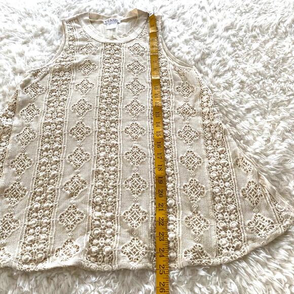 Venus Trapeze A-Line Sleeveless Tank Top Crochet Front Boho Cream Size XS - Picture 7 of 8
